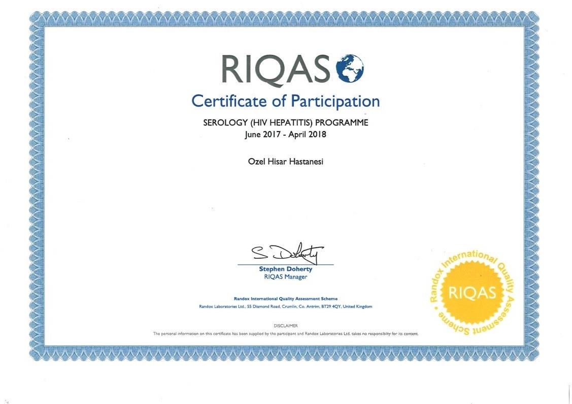 Randox International Quality Assessment Scheme - Hisar Intercontinental Hospital